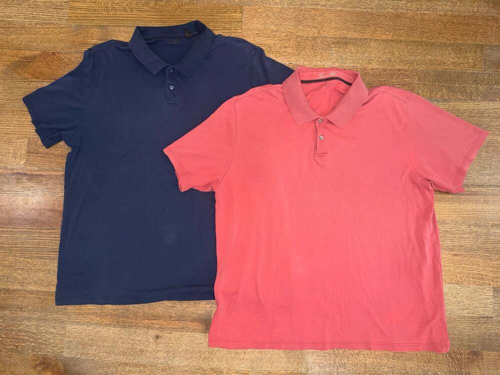 Tasso Elba Supima Cotton Polo Shirts Lot of 2 Navy & Coral Size XL